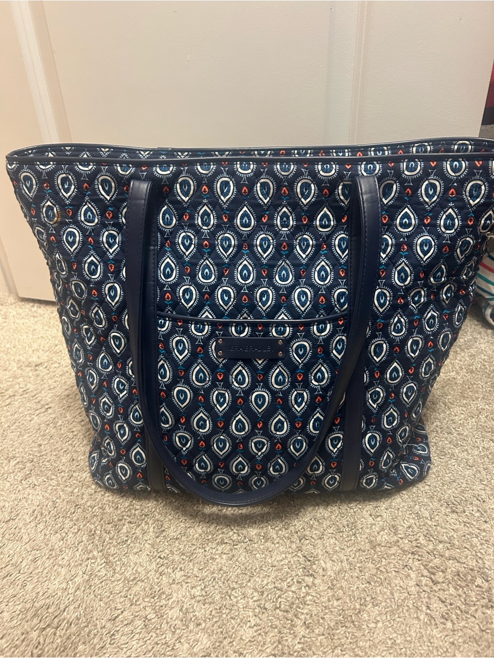 Vera Bradley Navy Quilted Teardrop Print Tote